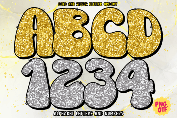 Gold and Silver Glitter Groovy Font