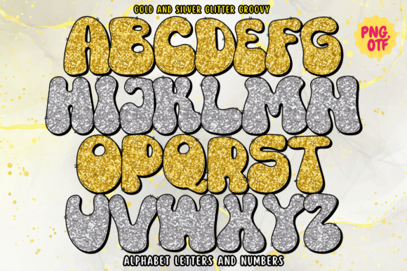 Gold and Silver Glitter Groovy Font preview 2