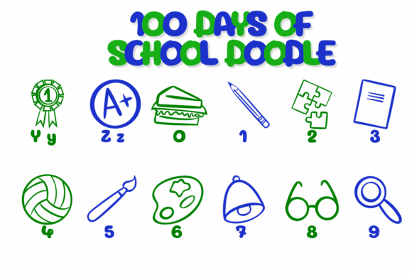 100 Days of School Doodle Font preview 4