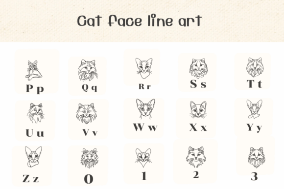 Cat Face Line Art Font preview 3