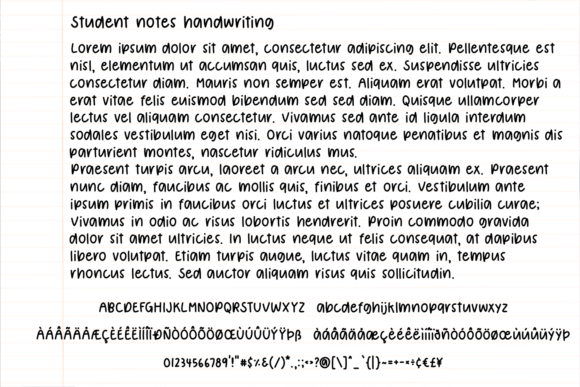 Student Notes Font preview 2